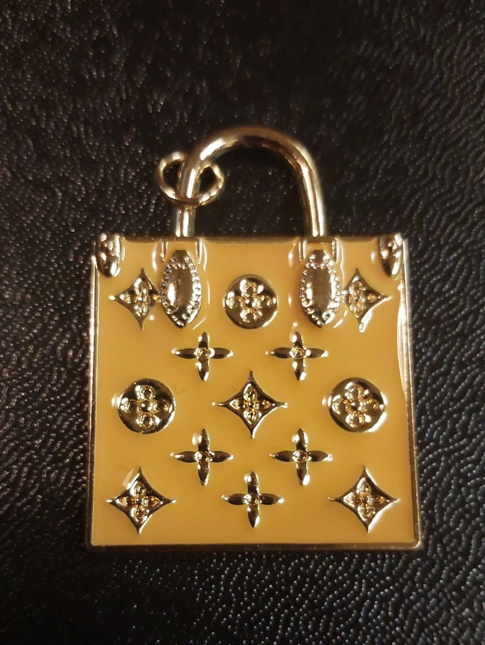 LV Yellow Enamel Padlock Charm with Gold Accents Pendant